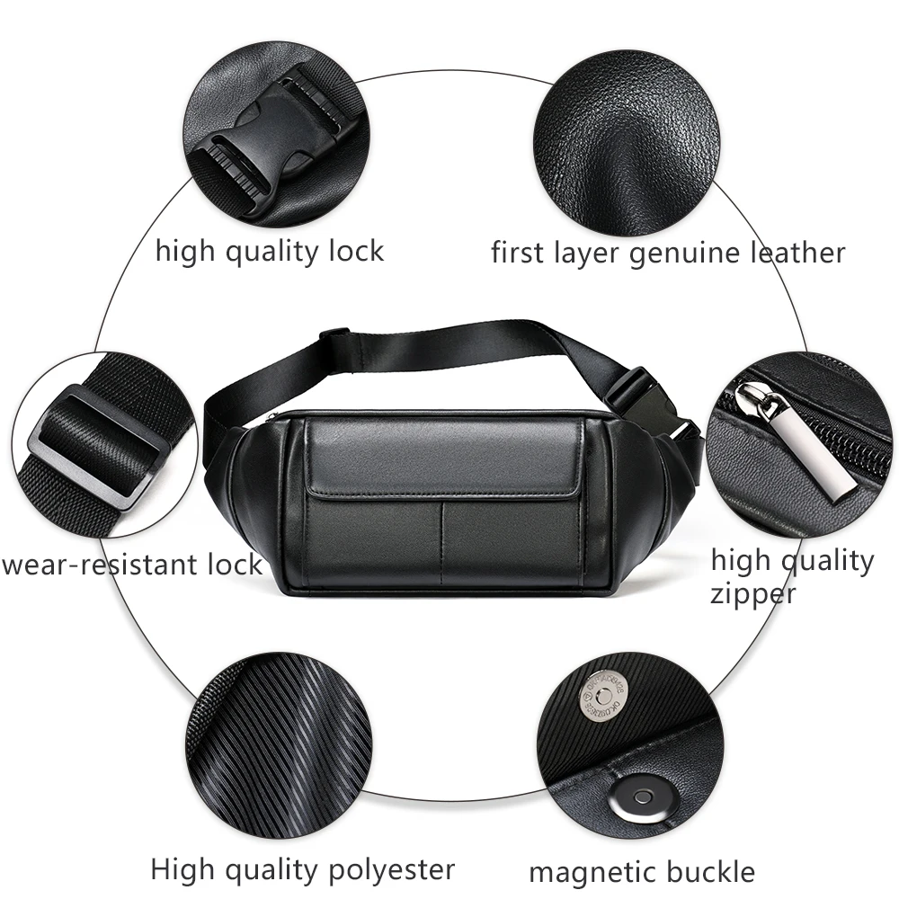 MVA-riñonera de cuero genuino para hombre, Bolso pequeño de viaje, a la moda, 7312