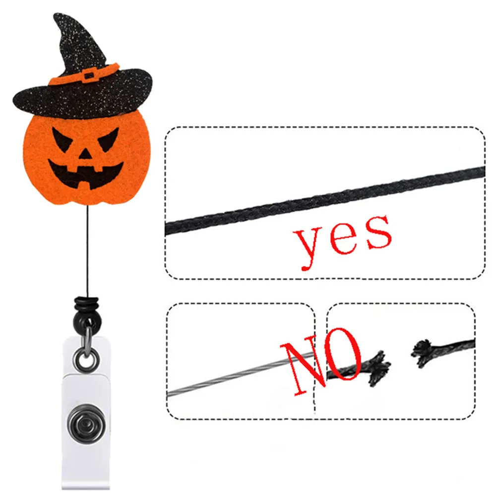 1pc Halloween Pumpkin Telescopic Easy-Pull Buckle Glitter Powder Holiday Easy-Pull Rotating Badge Clip Nurse Badge Scroll