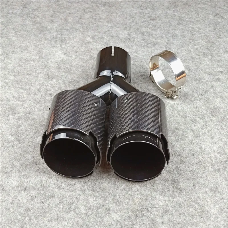 1 Piece Real Carbon fiber+Stainless Steel Exhaust Pipes Muffler tip Car Universal Glossy Grilled Black Nozzles