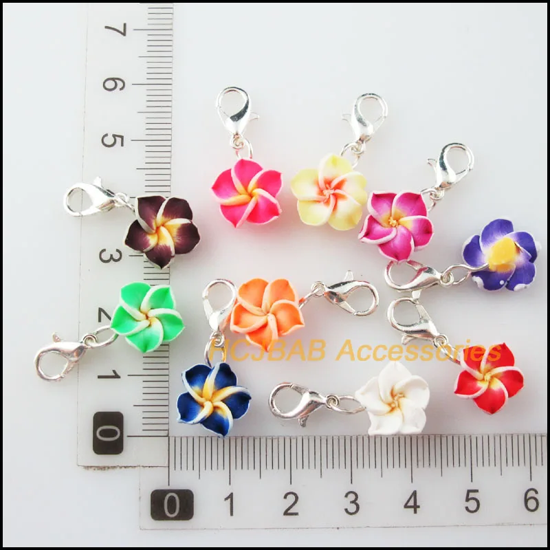 10Pcs Mixed Fimo Polymer Clay Star Flower Charms Silver Plated With Clasps