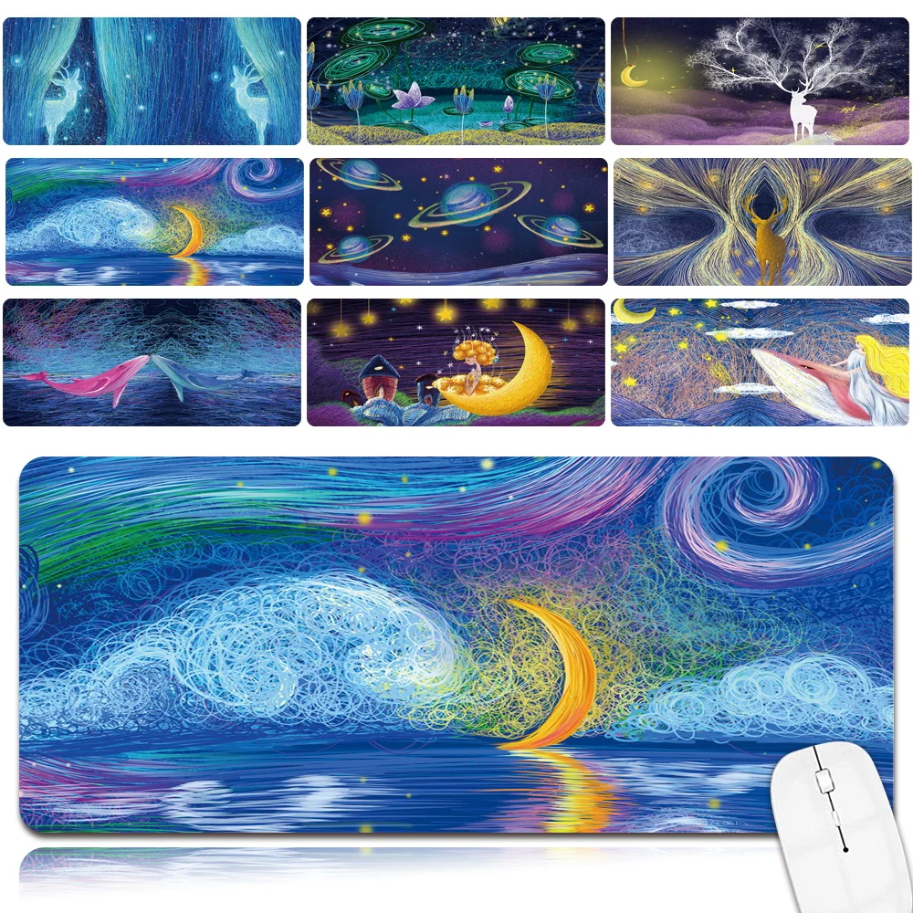 

Portable 2021 New Large Laptop Mouse Mat Anti-slip Waterproof PU Leather Computer Mousepad Paint Pattern Durable Game Mouse-pad