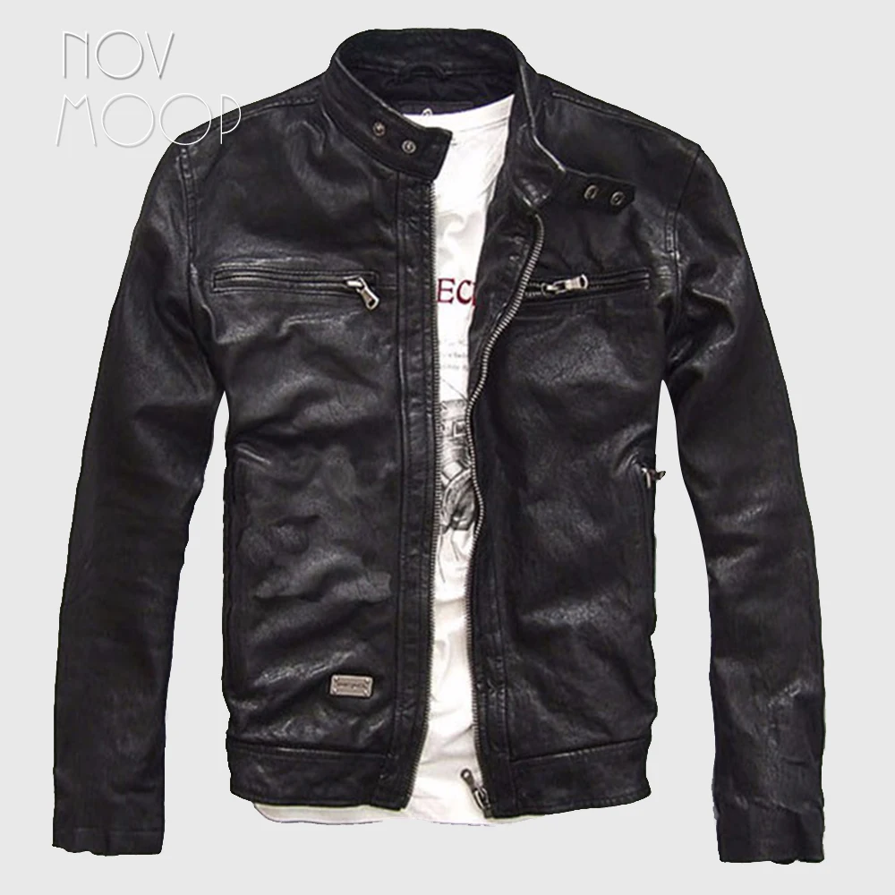 Plus size black genuine leather jacket coats 100% Lambskin real leather motorcycle jackets manteau homme veste cuir homme LT729