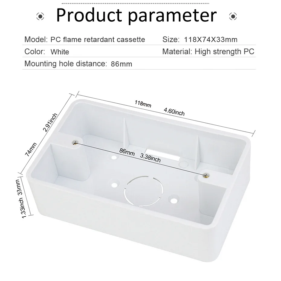 118 tipo scatola di montaggio esterna 118mm * 74mm * 34mm scatola di giunzione superficie interruttore a parete presa scatola scura per scatola di