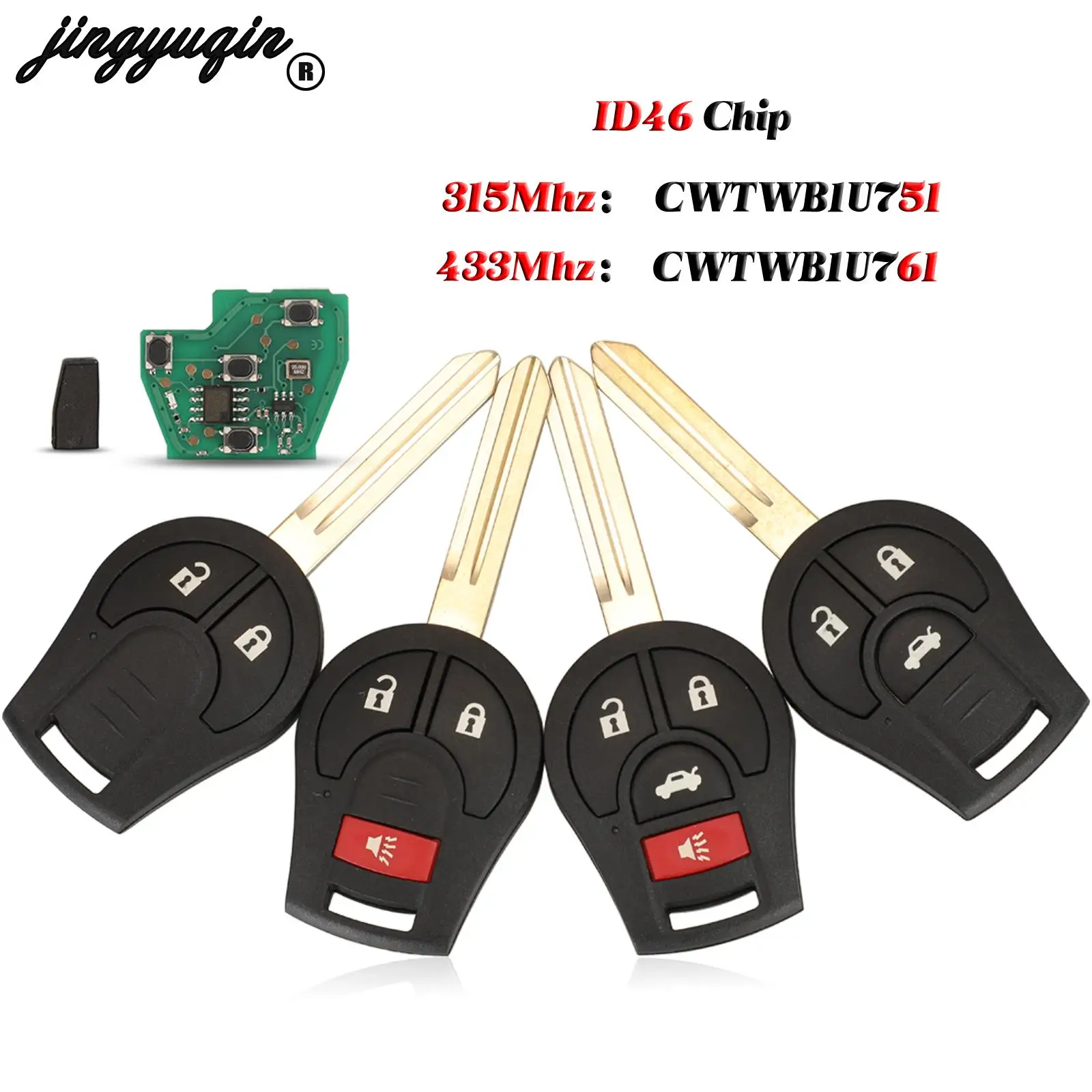 jingyuqin 2/3/4 Buttons For Nissan Rouge Armada Maxima Sentra Remote Car Key 315/433Mhz CWTWB1U751 CWTWB1U761 Fob ID46 Chip