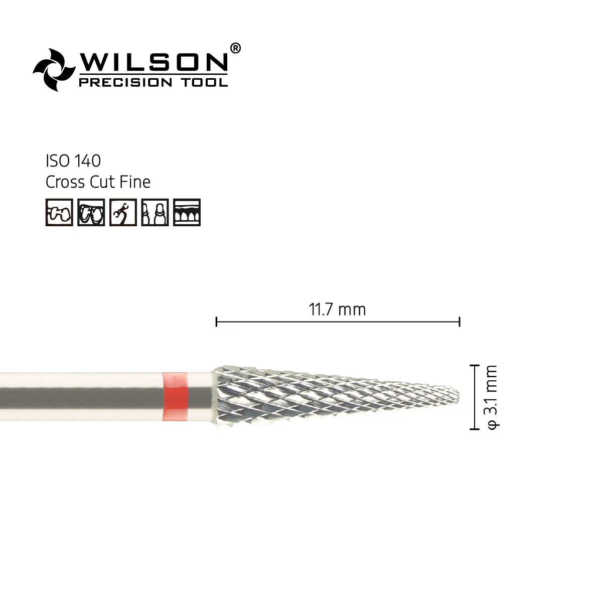 WilsonDental Burs 5000209-ISO 200 140 031 Tungsten Carbide Dental Burs for trimming Metal/Acrylic