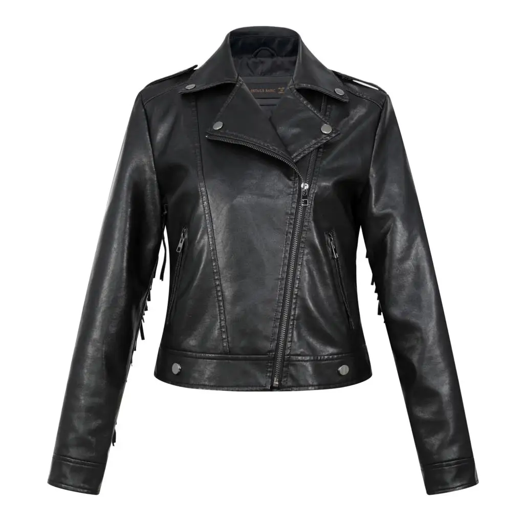 Veste en cuir PU manches longues pour femmes, nouveau manteau Long avec glands bruns au dos, coupe Slim, Style petit ami