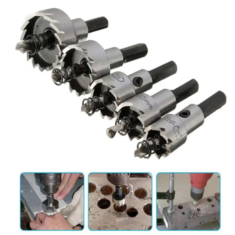 5Pcs Carbide Tip HSS Drill Bit Hole Saw Set Stainless Steel Metal Alloy 16/18.5/20/25/30mm Woodworking Tools