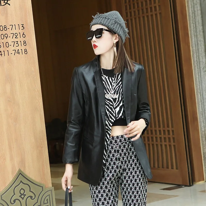 Autunno elegante donna morbida pelle di pecora giacca in vera pelle ufficio donna lavoro giacca slim fit cappotto un bottone capispalla top