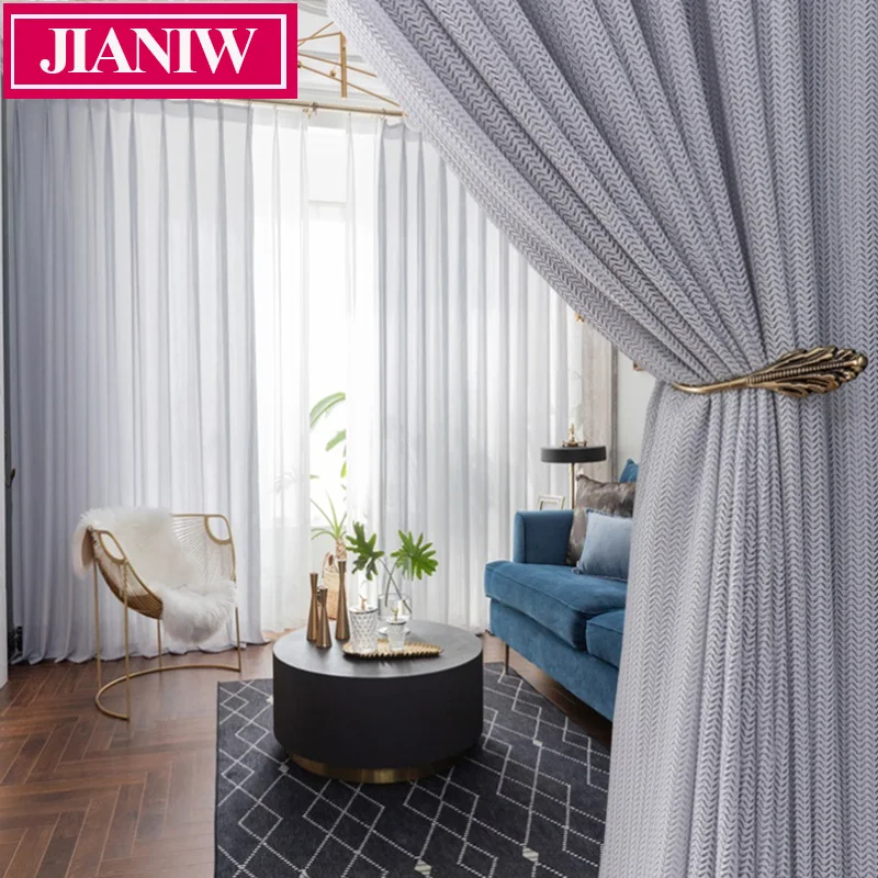 JIANIW Fish Bone Style Window Tulle Curtain for Living Room Modern Voile Sheer Lace Drape for Bedroom Blinds Kitchen Custom Made