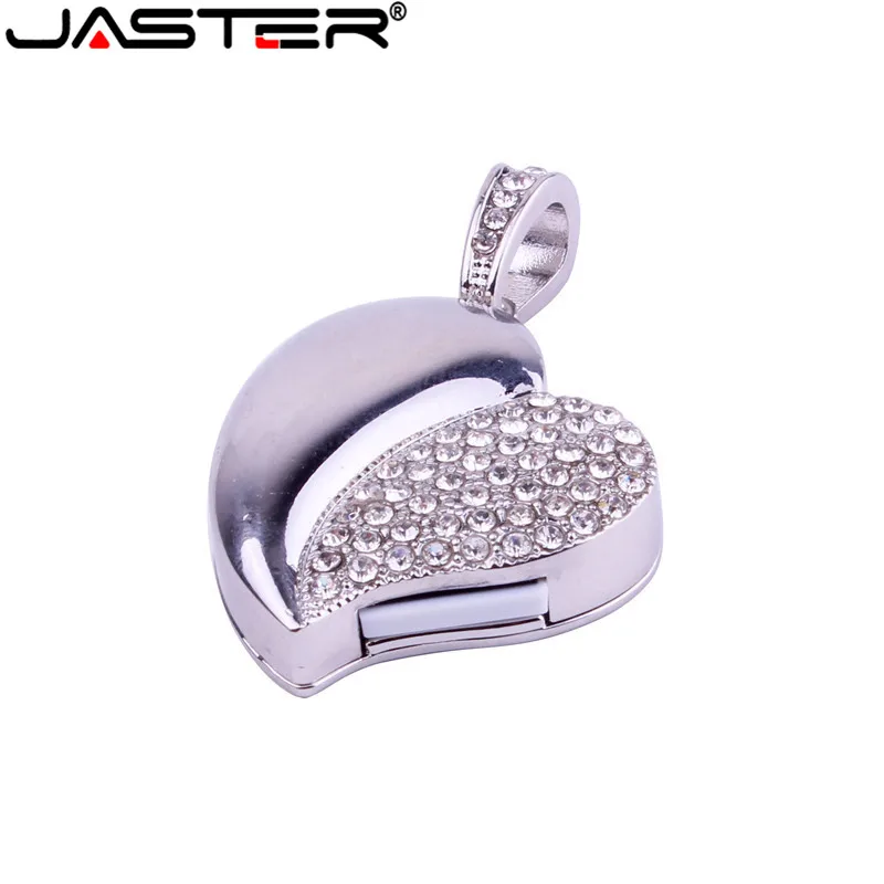 JASTER Crystal diamond love heart with chain usb flash drive pendrive 4GB 16GB 32GB 64GB necklace heart shape memory stick gift