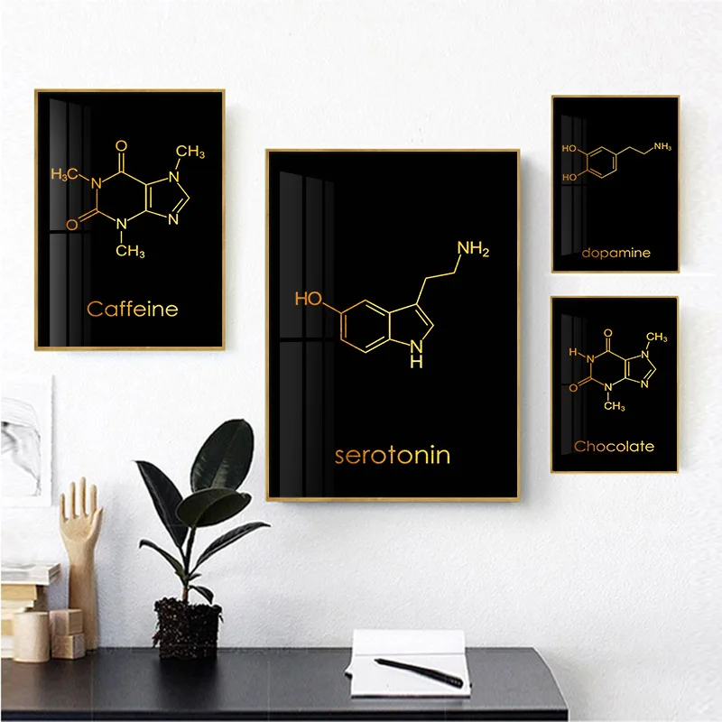 Minimalist Painting Serotonin Dopamine Molecular Canvas Poster and Print Chemistry Science Wall Art Pictures Laboratory Decor