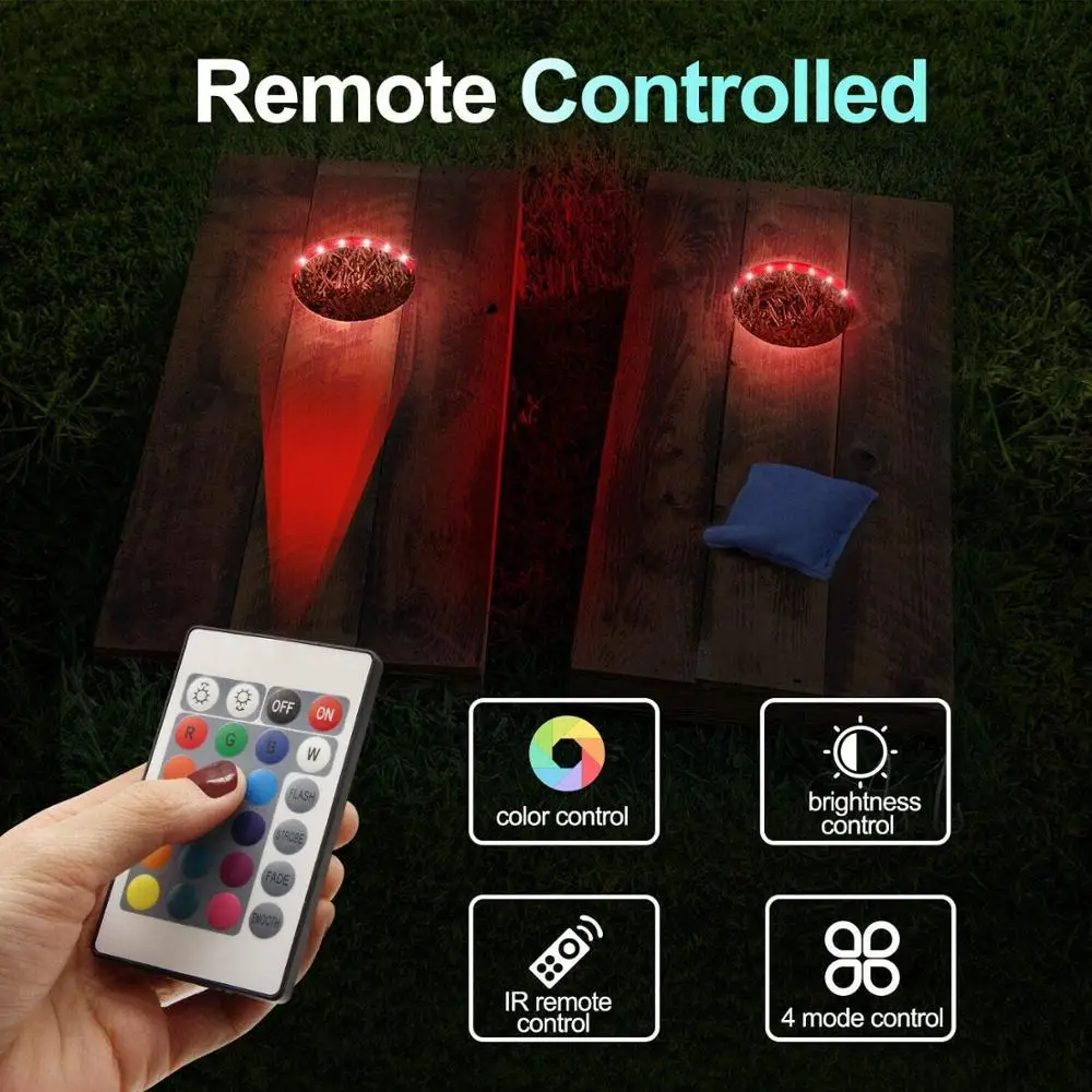 ETOP-RGB LED Cornhole Lights, 16 Color, Bean Bags Toss Game, Conjunto de 2