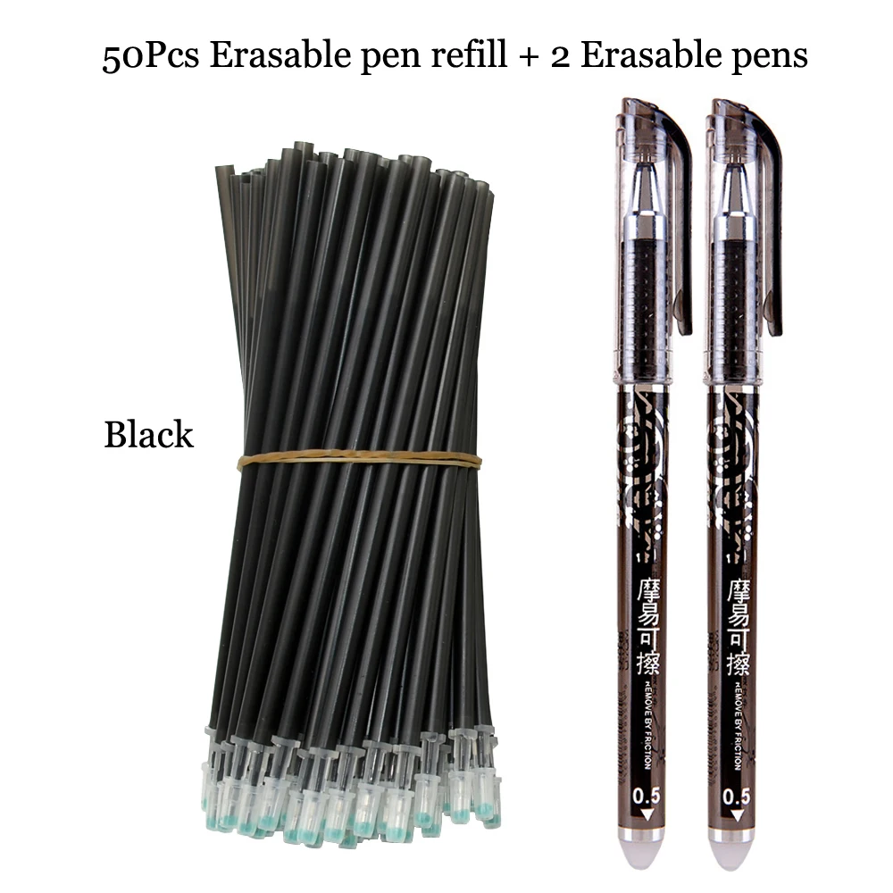 52Pcs Erasable Pen Gel Pens 0.5mm Blue/Black Ink Pen Refill Set For School Supplies Student Writing Exam Stationery Pens