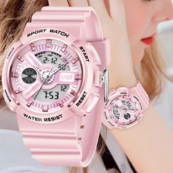 LIGE New Sport Women Quartz Digital Watch Creative Diving Watch Ladies Waterproof Alarm Watch Dual Display Clock Montre Femme