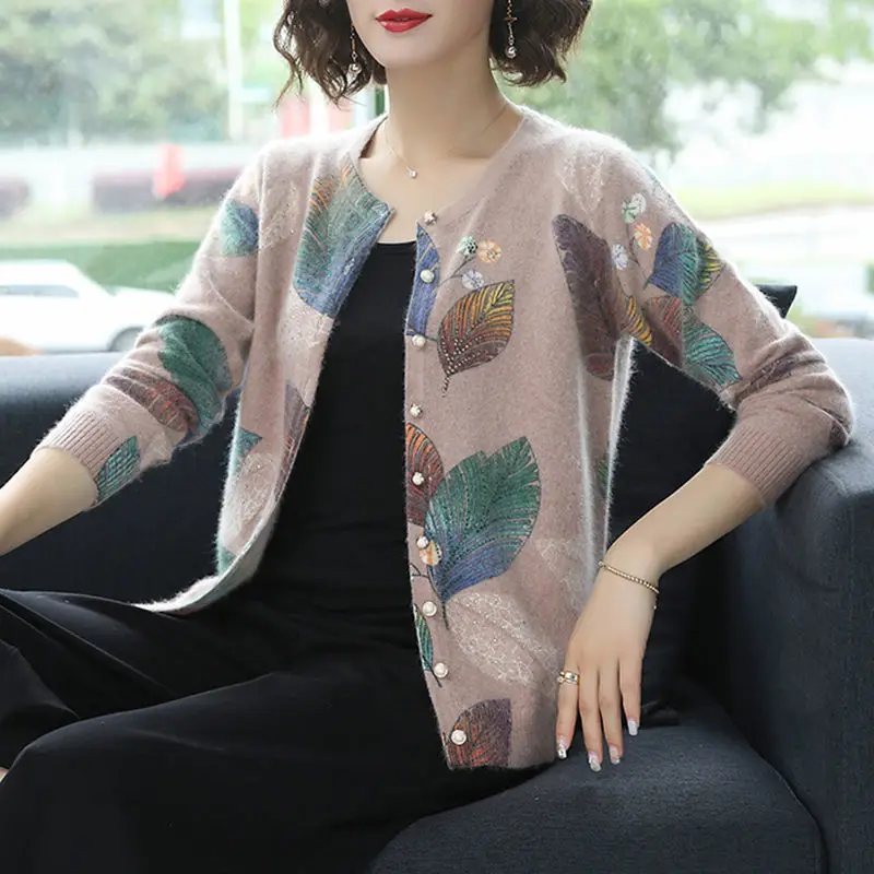 Woman Sweaters Cardigan Spring Autumn Printing Small Cardigan Women\'s Sweater Printing Coat Sweater Loose Sueters De Mujer