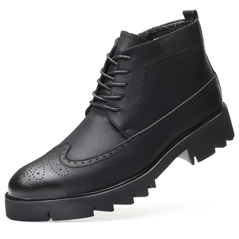 men casual business wedding formal dress platform boots cow leather brogue shoes ankle boot spring autumn bullock botas hombre