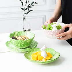 Ceramic Children's Tableware Rabbit Cabbage Bowl Cartoon Animal Tableware Fruit Salad Dessert Bowl Kitchen Dinnerware Sets