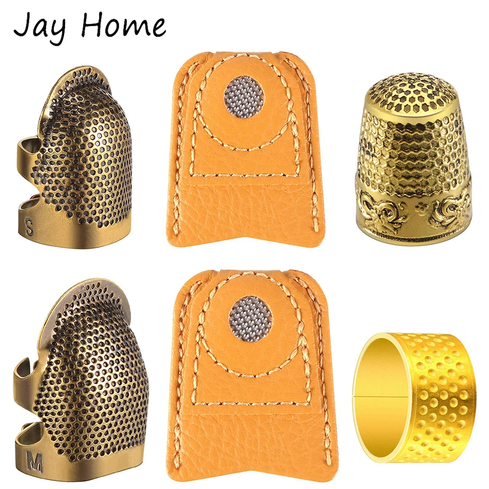 1/6Pcs Copper Sewing Thimble Adjustable Sewing Thimble Rings Cap Leather Coin Finger Protectors for Sewing EmbroideryAccessories