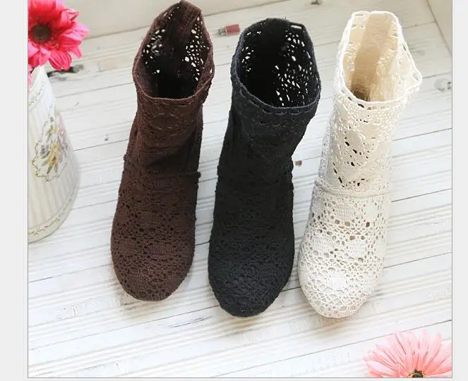 New red black women boots High quality breathable mesh summer ladies flat ankle boots  summer women\'s boots fashion Large size