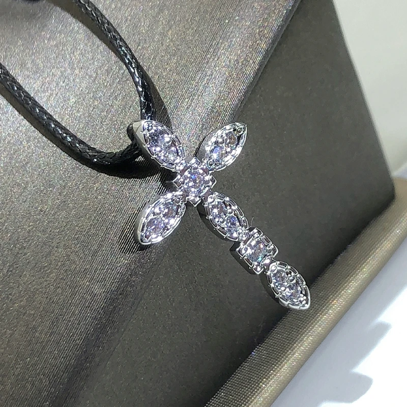 925 Silver Exquisite Cross Necklace Jewelry Women's Wedding Fashion Cross CZ Crystal Zircon Pendant Necklace Valentine's Day Gif