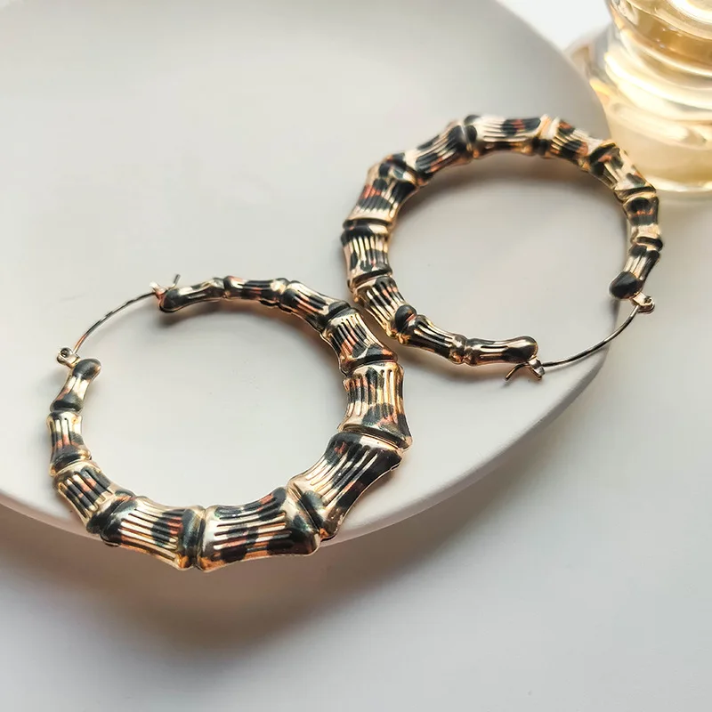 Tortoiseshell earring for women oversize large bamboo leopard chunky hoop earring hyperbole ethnic unique jewelry