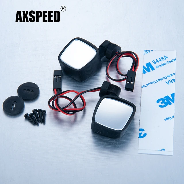 AXSPEED 2 szt. Plastikowe lusterko wsteczne symulujące z diodami LED dla Axial SCX10 1/10 gąsienica RC części modelu samochodu akcesoria