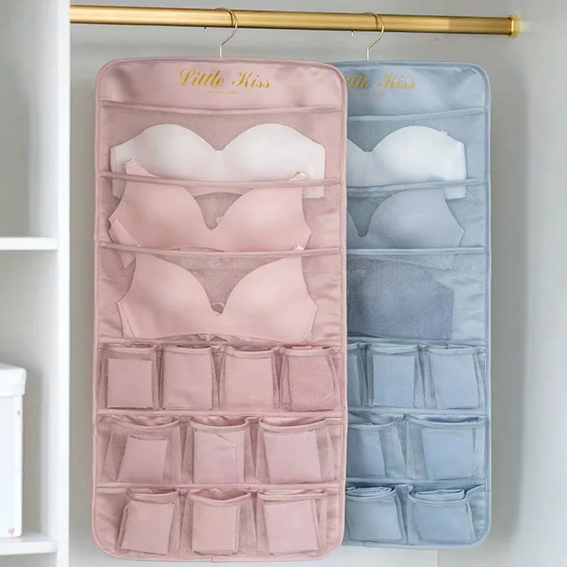 

Closet Underwear Organizer Double-sided Wall Hanging Storage Bag Rangement Sous Vetement 26 Pocket Bra Socks Ondergoed Organizer