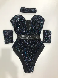 Sequins Bodysuit Bar Jazz Pole Dancing Costume For Female Rave Outfits Nightclub Dj Singer Dancer Stage Show Dancewear VDB3769