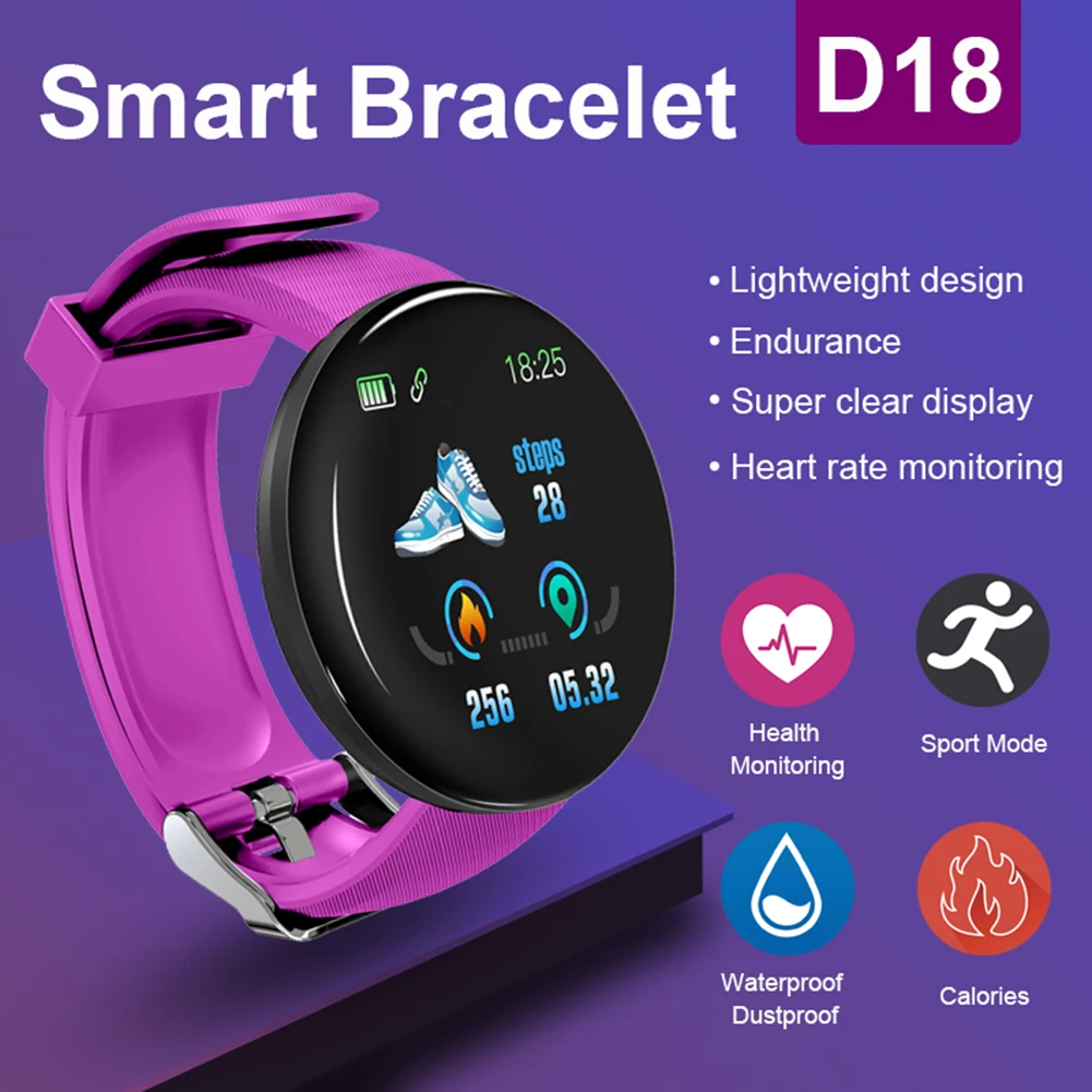 D18 Smart Watch Full Touch Clock Blood Pressure Heart Rate Monitor control Music Message Reminder Smartwatch Men and Women