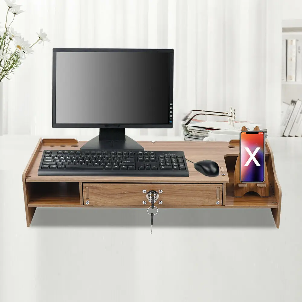 Home Computer Monitor Riser Stand mit Telefon halter, Computer Schreibtisch Organizer, Laptop Schreibtisch Schublade Schließfach