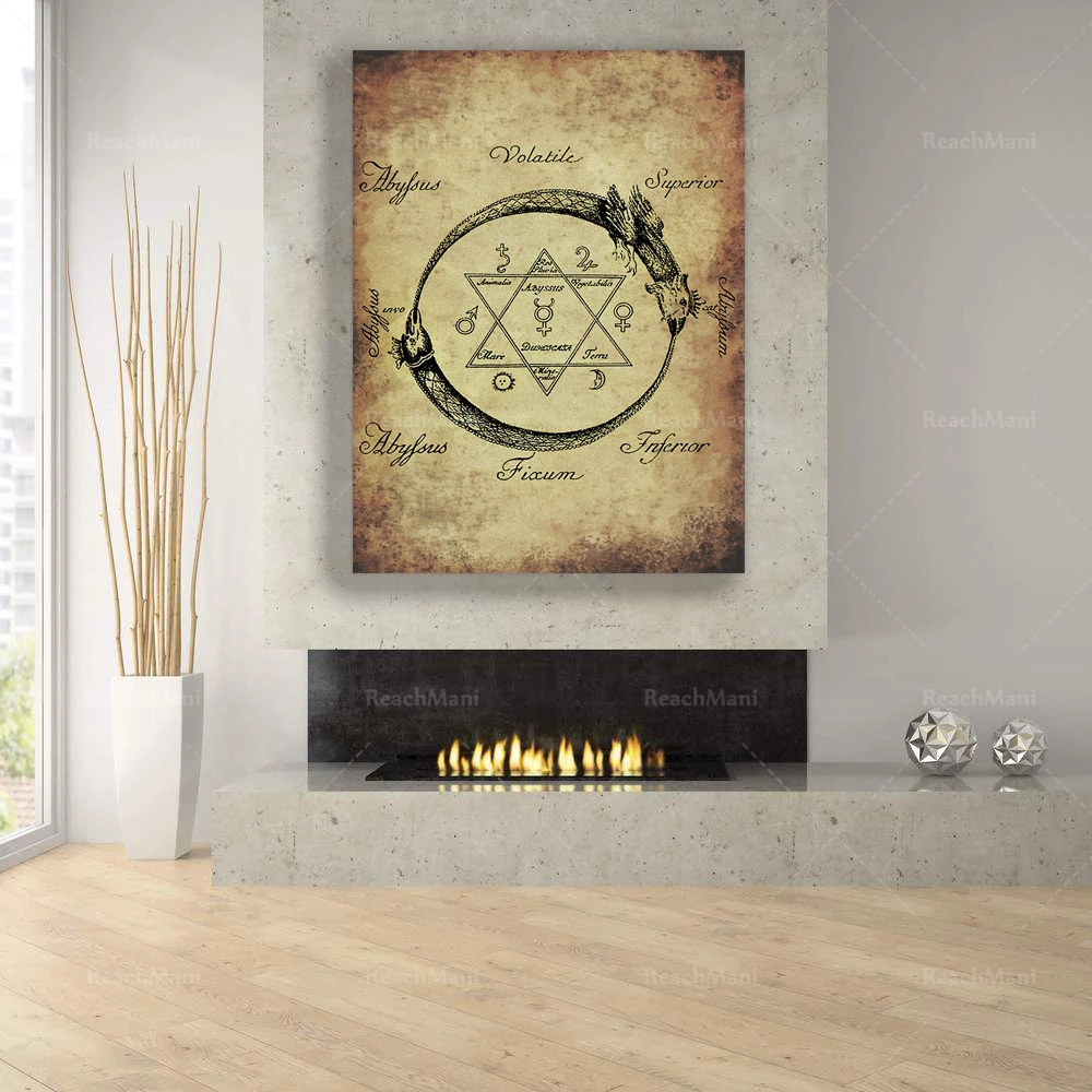 Ouroboros Snake Magick Triangle Poster,  Occult Print, Hermetic Decor, Ancient Art Print, Magick Decoration