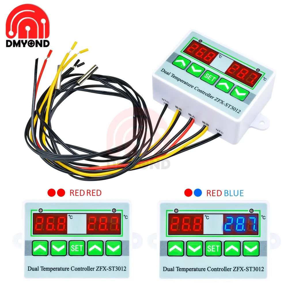 ST3012 Digital LED Dual Thermometer Temperature Controller Thermostat Incubator Control Microcomputer Dual NTC