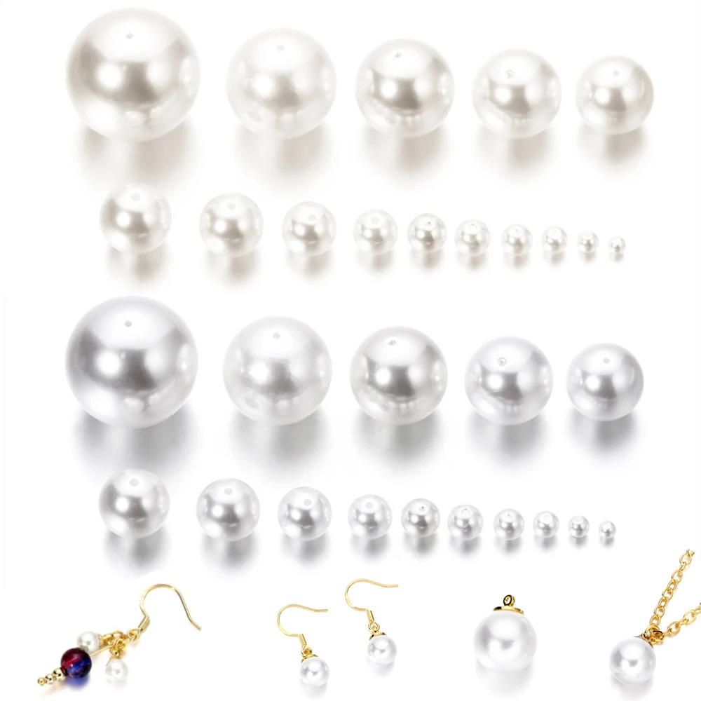 10-300Pcs 4-30mm White ABS Imitation Pearl Half Hole High-gloss Beads for DIY Necklace Earrings Pendants Jewelry Making Supplies