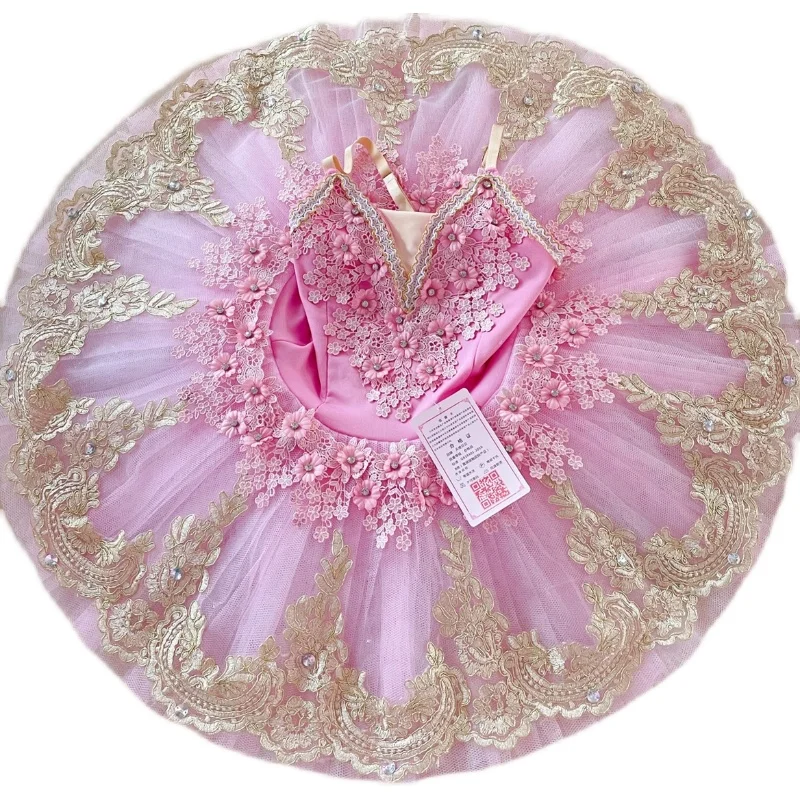 Pink Ballet Tutu Professional Kids Girls Women Classical Pancake Tutu Ballerina Costumes Swan Dance Performance Group Dress