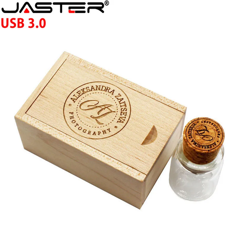 

Glass Bottle USB3.0 Flash Drive 4G 8G 16GB 32GB 64GB 128G Free LOGO Pen Drives Wedding Gifts Box Memory Stick High Speed U Disk