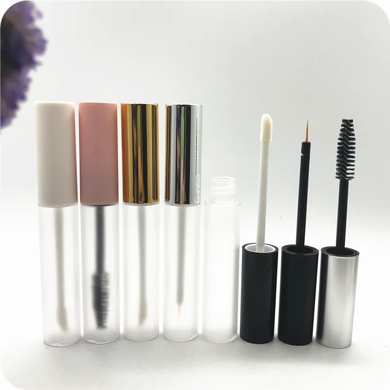 Tube vide pour mascara 10ml, 50 pièces, bouteille transparente pour cils, blanc givré, couvercle rose, emballage cosmétique, vente en gros