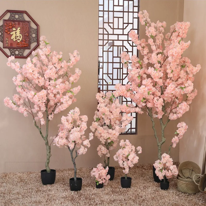 

2M(6.6FT) Height Pink Color Cherry Blossom Tree With Vase Set For Home Living Room Table Potted Plants DIY Wedding Decorations