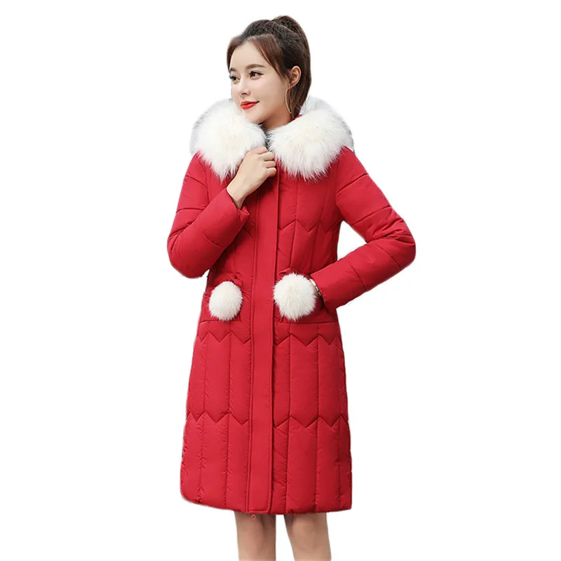 

Winter Down Cotton Coat Women Red Yellow 5XL Plus Size Loose Nice Pop Vogue Long Slim Fur Collar Hooded Parkas Feminina Vogue