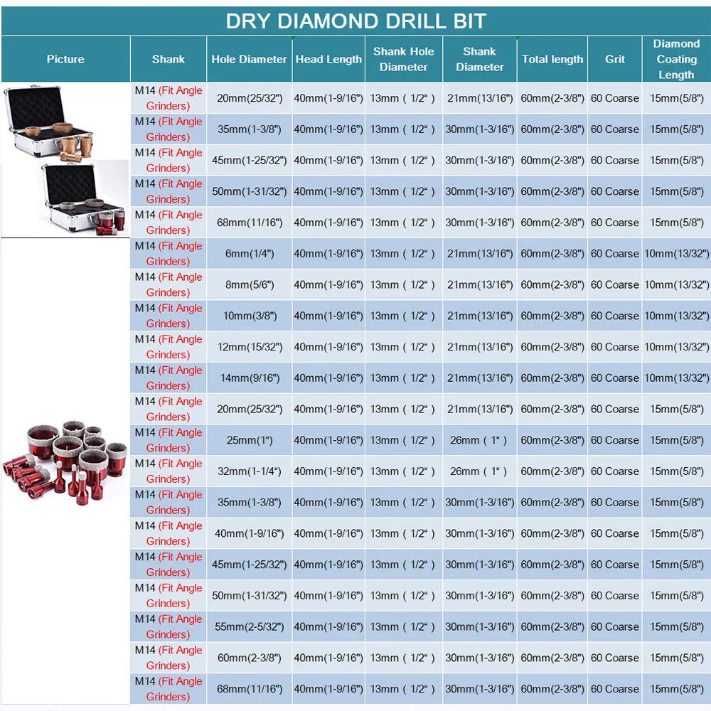 6mm-68mm Dry Diamond Drill Bits Vacuum Brazed Drill Holesaw Cut For Porcelain Granite Tile Glass Ceramics Marble Holesaw Tool