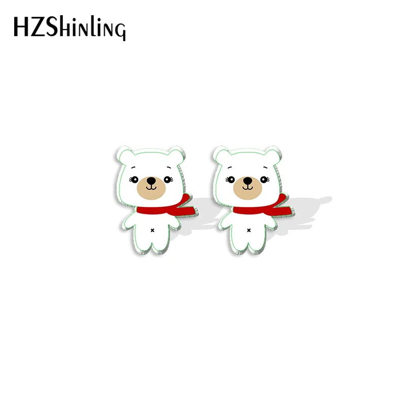 2021 New Christmas Santa Stud Earring Deer Bear Art Acrylic Resin Earrings Epoxy Handmade Jewelry Gifts Girl