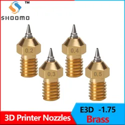 SHOOMO 3D Printer Nozzle E3D Brass Nozzle with Stainless Steel Tip Detachable 0.2-0.5mm, Even Silk Output 3d Printer Parts