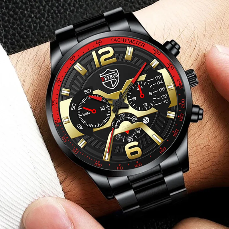 Reloj de pulsera de cuarzo para hombre, cronógrafo de acero inoxidable, de lujo, deportivo, informal, de negocios, de cuero