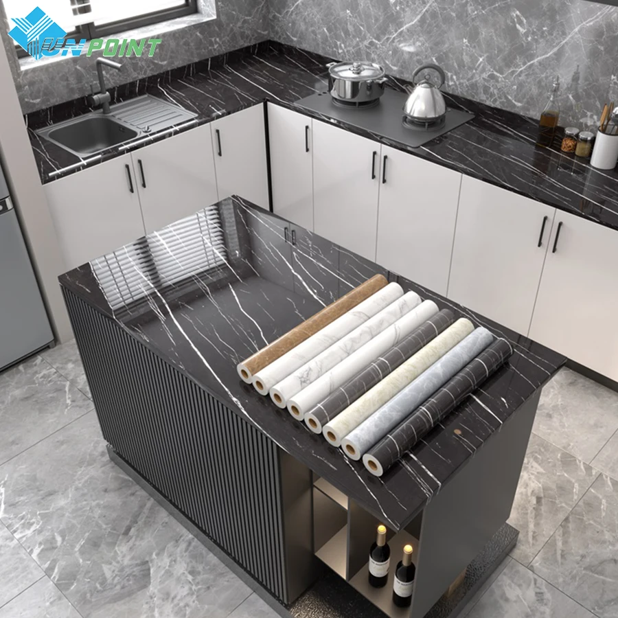 PVC Waterproof Marble Wall Sticker Self-Adhesive Desktop Cabinet Furniture Renovation Film Kitchen Stove Bar Oil-Proof Wallpaper