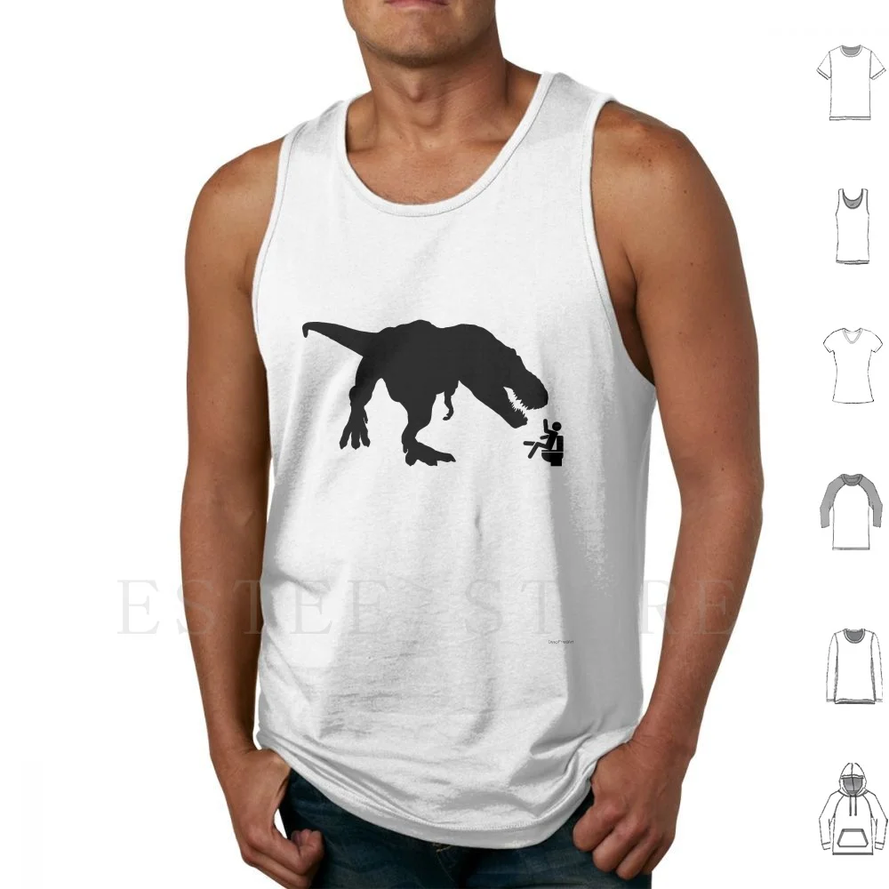 T-Rex Dinosaur Eats Man On Toilet Funny Design Tank Tops Vest World Trex T Rex Tyrannosaur Rex Dinosaur Funny Dino Funny