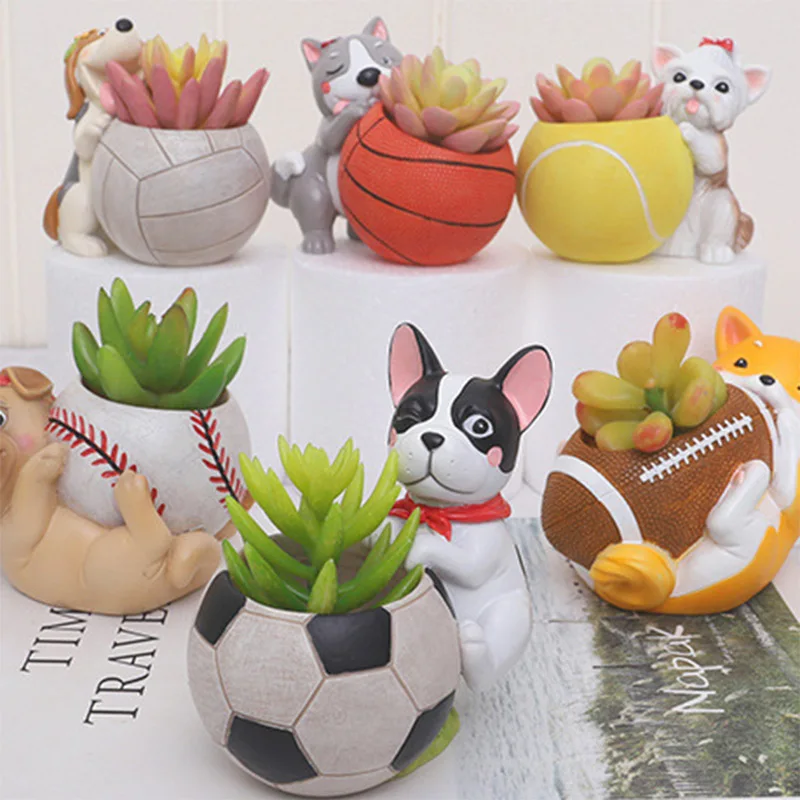 Succulent Plant Pot Dog Football Shaped Cartoon Ball Bonsai Stotage Plant Containers Succulent Planters Rugby Baseball