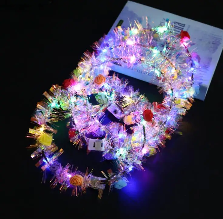 LED Hair Hoop LED Light Up Hair Wreath Hairband Garlands Christmas Glowing Party Flower Headband Cat Ears Hairbands  SN3941