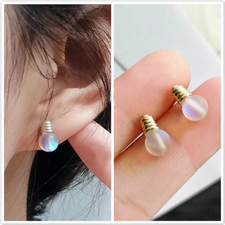 Korean Version Of The Creative Light Bulb Earrings Female Fashion Popular Personality Colorful Hipster Delicate Small Earrings