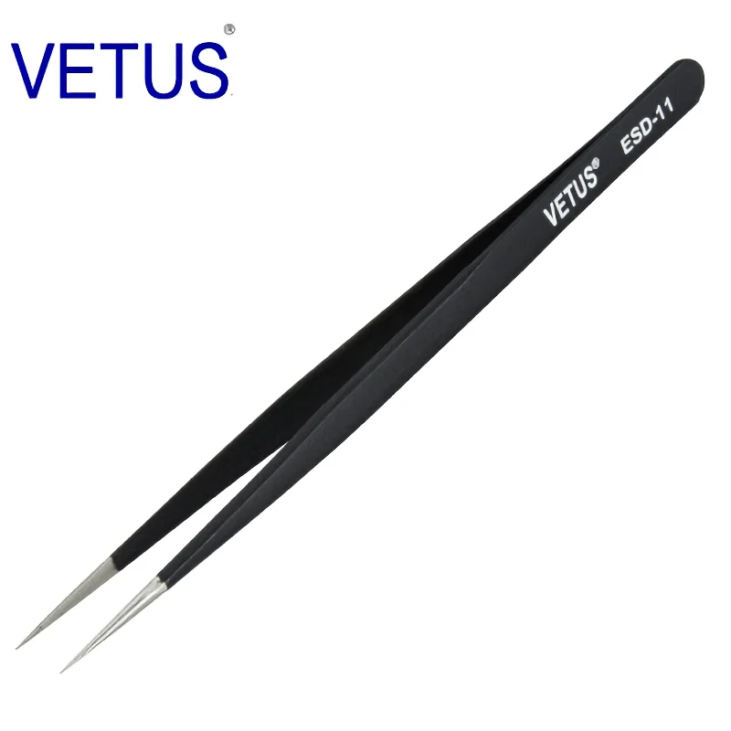 VETUS Original ESD Series ESD-11 (140mm) Anti-static High-precision Stainless Steel Tweezers Anti-acid Alkali Resistant Pincers