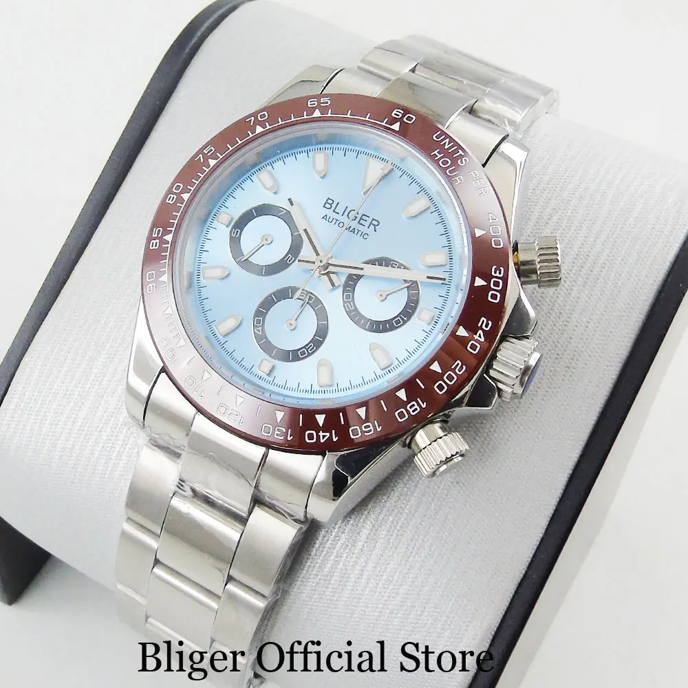 New Design Blue 39mm Mechanical Automatic Men Watch Date Week Indicator Sapphire Glass Polished Case Stainless Steel Bracelet