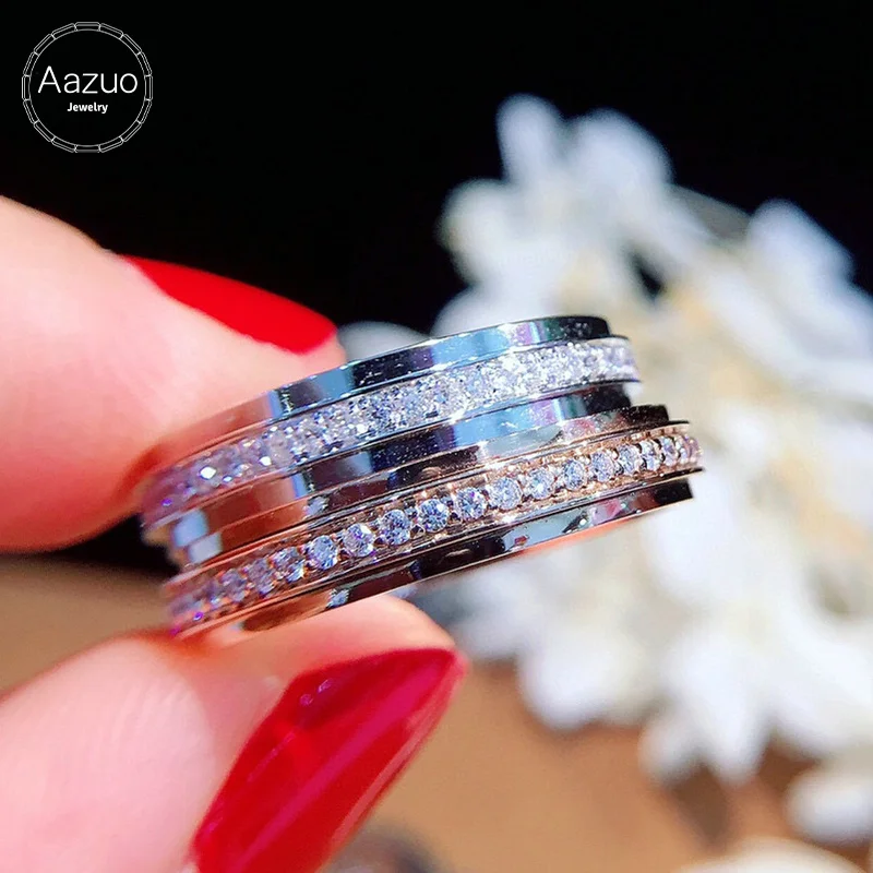 

Aazuo Hot Sale 18K White Gold Rose Gold Real Diamond 0.3ct H SI Move Ring Gift for Woman Engagement Party Au750